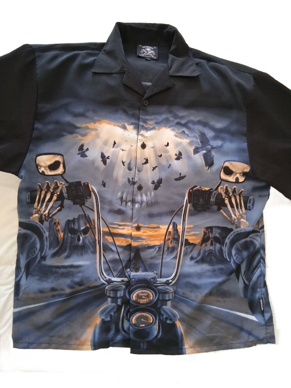 Rockhouse Roadhouse Skeleton Biker Print Short-Sleeve Skull Shirt XXL